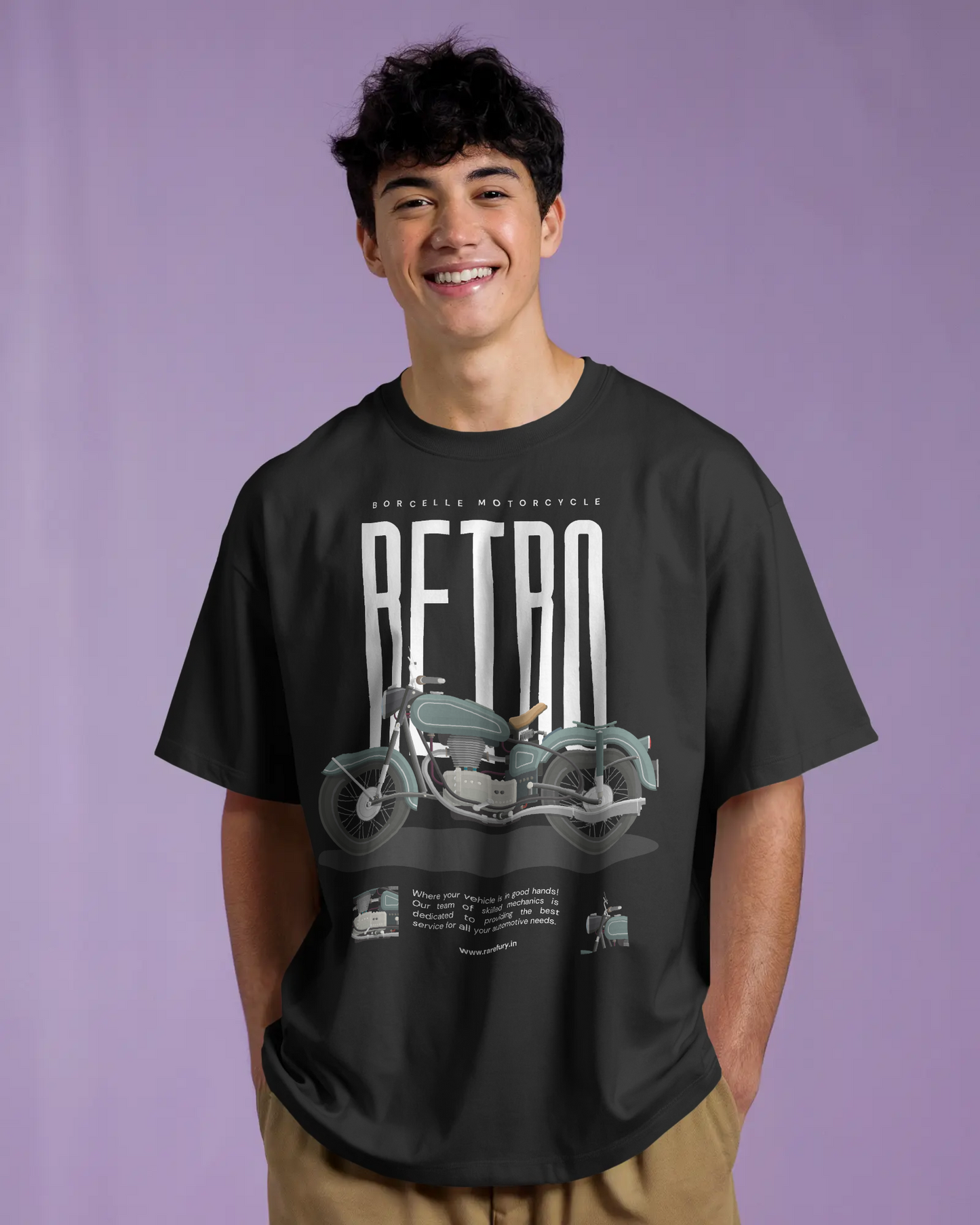 Retro Motorcycle T-Shirt for Men – Black Relaxed Fit Biker Tee