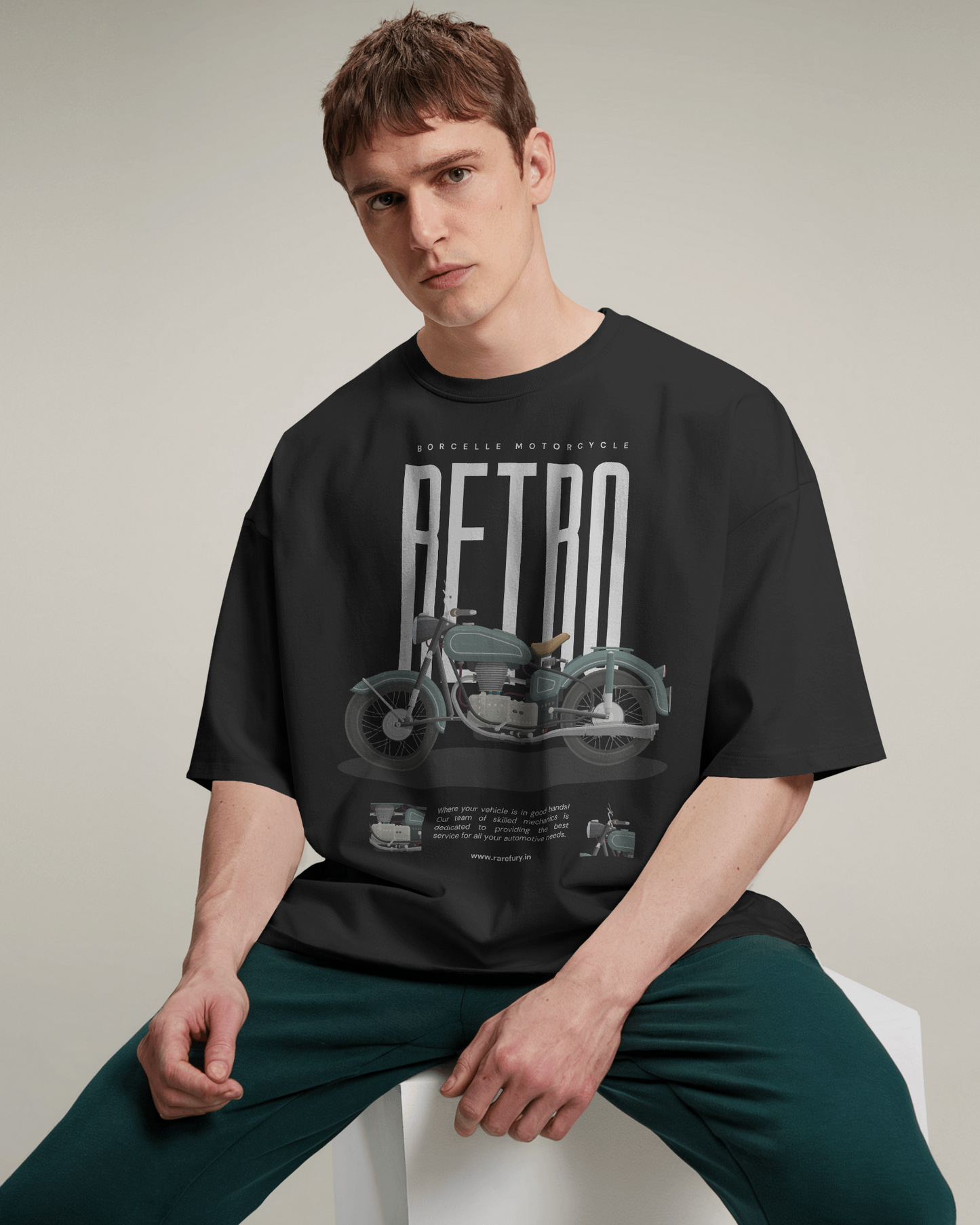 Retro Motorcycle T-Shirt for Men – Black Relaxed Fit Biker Tee