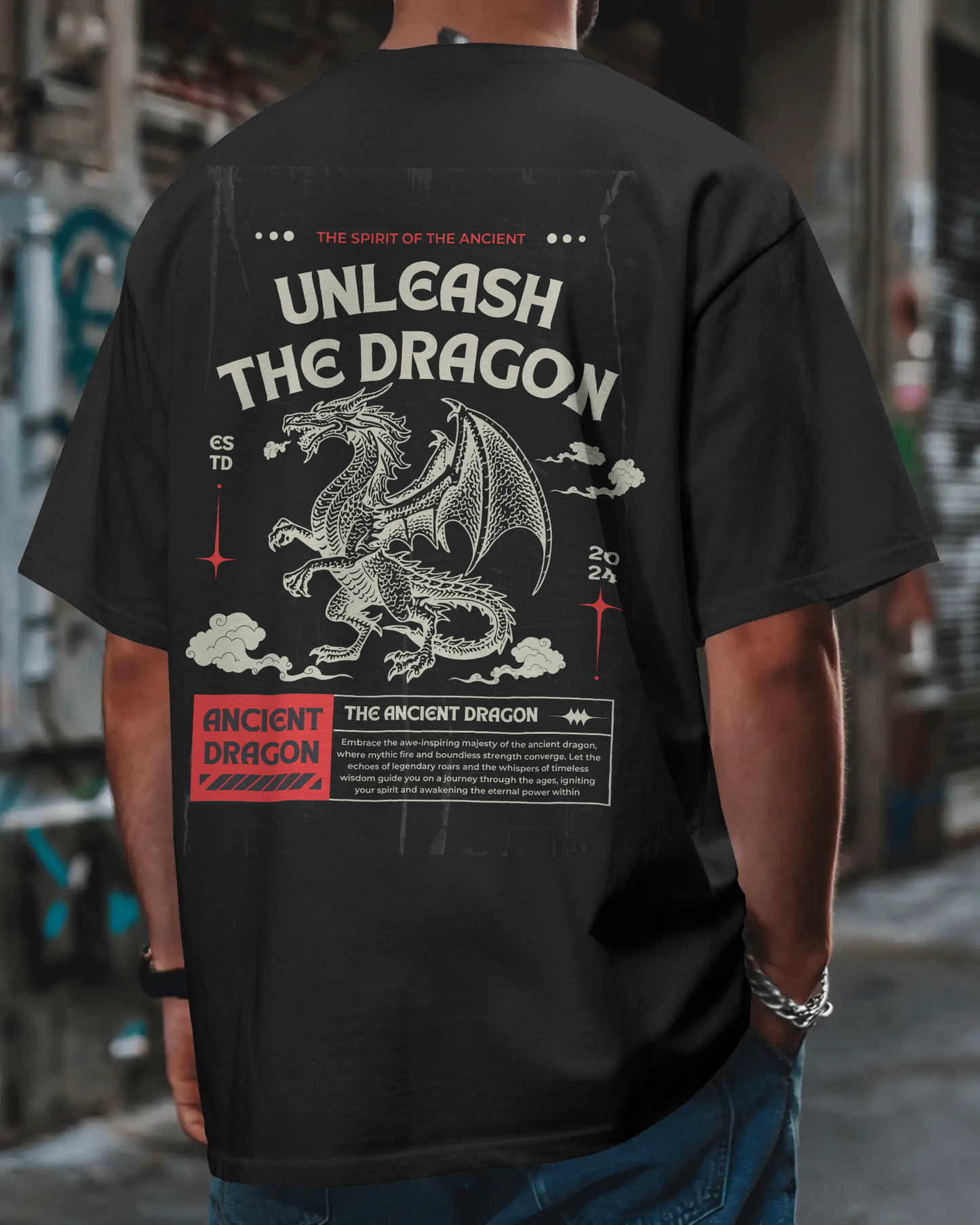 Unleash the Dragon T-Shirt for Men – Black Relaxed Fit Streetwear Tee