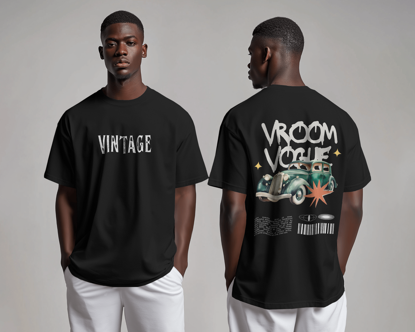 Vintage Vroom Vogue T-Shirt for Men – Black Relaxed Fit Streetwear Tee