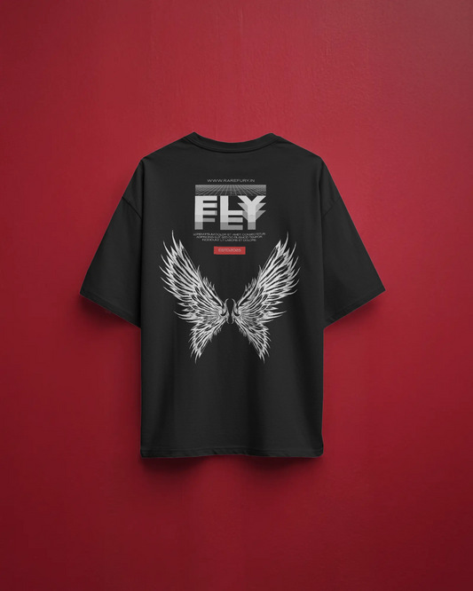 FLY Relaxed Fit T-Shirt – Black Wing Graphic Unisex