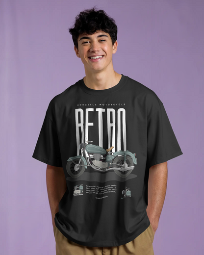 Retro Motorcycle T-Shirt for Men – Black Relaxed Fit Biker Tee