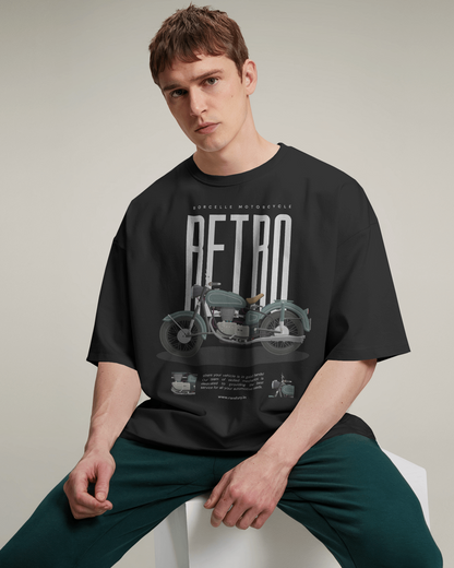 Retro Motorcycle T-Shirt for Men – Black Relaxed Fit Biker Tee