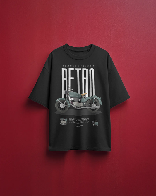 Retro Motorcycle T-Shirt for Men – Black Relaxed Fit Biker Tee