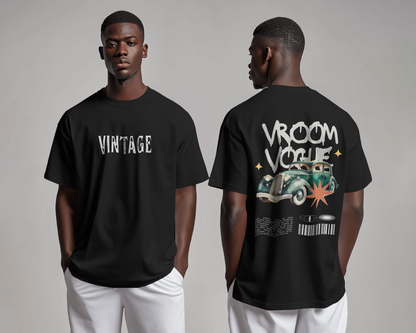 Vintage Vroom Vogue T-Shirt for Men – Black Relaxed Fit Streetwear Tee